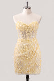Bodycon strapless bloemen doorschijnende korsetpailletten Homecoming jurk met veter op de rug