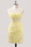 Bodycon strapless bloemen doorschijnende korsetpailletten Homecoming jurk met veter op de rug