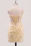 Bodycon strapless bloemen doorschijnende korsetpailletten Homecoming jurk met veter op de rug