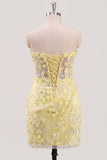 Bodycon strapless bloemen doorschijnende korsetpailletten Homecoming jurk met veter op de rug
