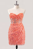 Bodycon strapless bloemen doorschijnende korsetpailletten Homecoming jurk met veter op de rug
