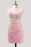 Bodycon strapless bloemen doorschijnende korsetpailletten Homecoming jurk met veter op de rug