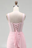 Roze bodycon korset met gerimpelde kanten jurk met kralen thuiskomstjurk met sjerp