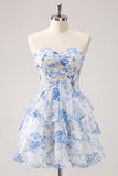 Lichtblauwe Sweetheart Keyhole Gelaagde Chiffon Homecoming Jurk
