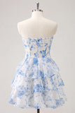 Lichtblauwe Sweetheart Keyhole Gelaagde Chiffon Homecoming Jurk