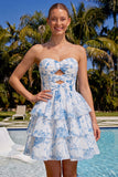 Lichtblauwe Sweetheart Keyhole Gelaagde Chiffon Homecoming Jurk