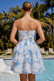 Lichtblauwe Sweetheart Keyhole Gelaagde Chiffon Homecoming Jurk