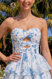 Lichtblauwe Sweetheart Keyhole Gelaagde Chiffon Homecoming Jurk