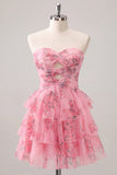 Lichtblauwe Sweetheart Keyhole Gelaagde Chiffon Homecoming Jurk