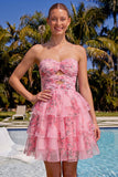 Lichtblauwe Sweetheart Keyhole Gelaagde Chiffon Homecoming Jurk