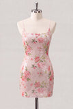 Splitterwitte Bodycon Spaghetti Straps Bloemenpailletten Homecoming Jurk met Veter Achter.