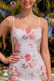 Splitterwitte Bodycon Spaghetti Straps Bloemenpailletten Homecoming Jurk met Veter Achter.