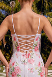 Splitterwitte Bodycon Spaghetti Straps Bloemenpailletten Homecoming Jurk met Veter Achter.