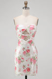 Glinsterende sweetheart witte keyhole bodycon bloemenpailletten homecomingjurk met veter op de rug