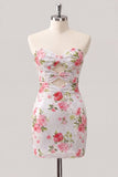 Glinsterende sweetheart witte keyhole bodycon bloemenpailletten homecomingjurk met veter op de rug