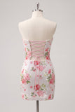 Glinsterende sweetheart witte keyhole bodycon bloemenpailletten homecomingjurk met veter op de rug