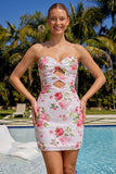 Glinsterende sweetheart witte keyhole bodycon bloemenpailletten homecomingjurk met veter op de rug