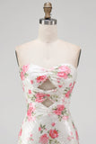 Glinsterende sweetheart witte keyhole bodycon bloemenpailletten homecomingjurk met veter op de rug