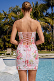 Glinsterende sweetheart witte keyhole bodycon bloemenpailletten homecomingjurk met veter op de rug