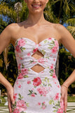 Glinsterende sweetheart witte keyhole bodycon bloemenpailletten homecomingjurk met veter op de rug