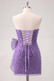 Marineblauwe strapless kralen, strakke kant op de rug korte homecomingjurk met strik