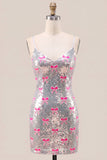 Glitterende roze spaghettibandjes pailletten bodycon homecoming jurk met strik