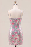Glitterende roze spaghettibandjes pailletten bodycon homecoming jurk met strik