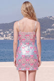 Glitterende roze spaghettibandjes pailletten bodycon homecoming jurk met strik