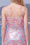 Glitterende roze spaghettibandjes pailletten bodycon homecoming jurk met strik