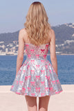 Glinsterende roze A-lijn strapless pailletten homecomingjurk met strik