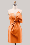 Blauwe satijnen strapless gerimpelde strakke homecomingjurk met strik