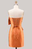 Blauwe satijnen strapless gerimpelde strakke homecomingjurk met strik