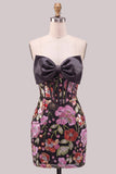 Lichtblauwe bodycon strapless pailletten korset, veter op de achterste homecoming jurk met strik