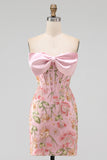 Lichtblauwe bodycon strapless pailletten korset, veter op de achterste homecoming jurk met strik