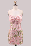 Lichtblauwe bodycon strapless pailletten korset, veter op de achterste homecoming jurk met strik