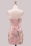 Lichtblauwe bodycon strapless pailletten korset, veter op de achterste homecoming jurk met strik