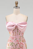 Lichtblauwe bodycon strapless pailletten korset, veter op de achterste homecoming jurk met strik