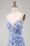 Blauwe Bodycon Spaghetti Bandjes Met Veters Achterin Korte Homecoming Jurk met kralen