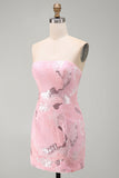 Roze strapless bodycon kralenbezette korte homecomingjurk