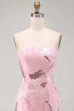 Roze strapless bodycon kralenbezette korte homecomingjurk