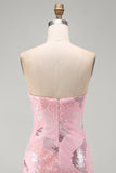 Roze strapless bodycon kralenbezette korte homecomingjurk