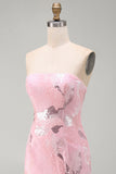 Roze strapless bodycon kralenbezette korte homecomingjurk