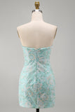 Mint bloemen strapless bodycon pailletten korte homecomingjurk