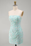 Mint bloemen strapless bodycon pailletten korte homecomingjurk