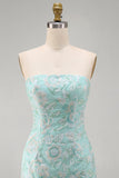 Mint bloemen strapless bodycon pailletten korte homecomingjurk