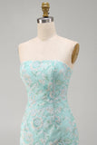 Mint bloemen strapless bodycon pailletten korte homecomingjurk
