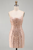 Champagne Bodycon pailletten korte homecomingjurk met veter achteraan
