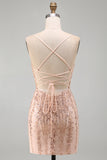 Champagne Bodycon pailletten korte homecomingjurk met veter achteraan