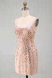 Champagne Bodycon pailletten korte homecomingjurk met veter achteraan