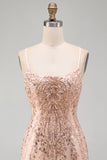 Champagne Bodycon pailletten korte homecomingjurk met veter achteraan